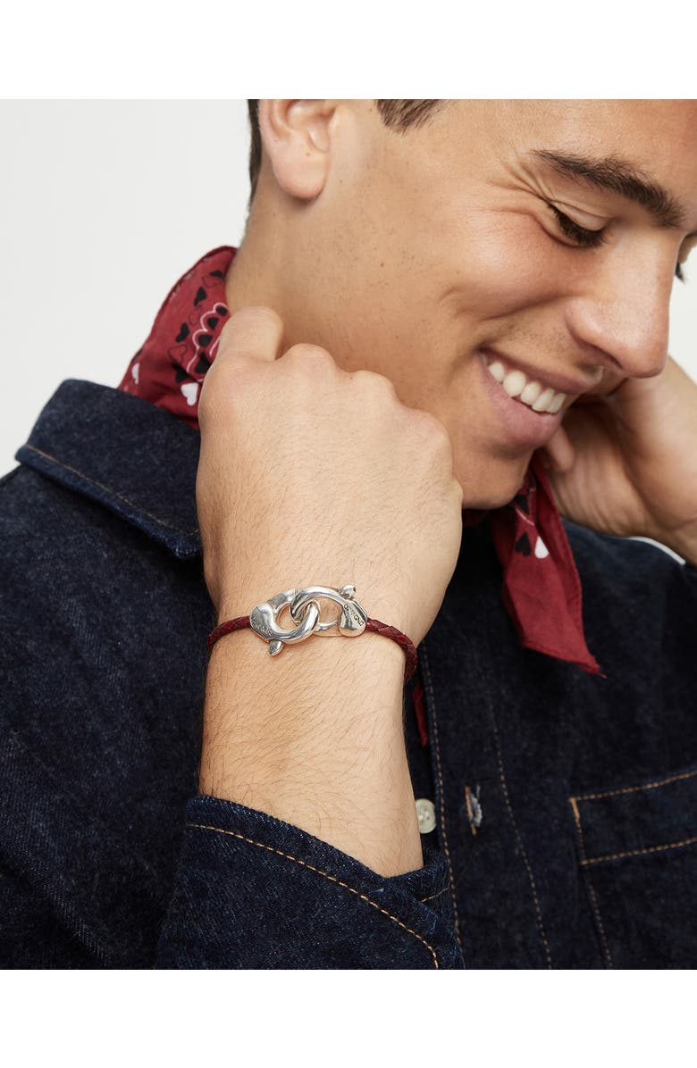 UNODE50 Red leather strap with interlocking carabiner detail, Alternate, color, Silver