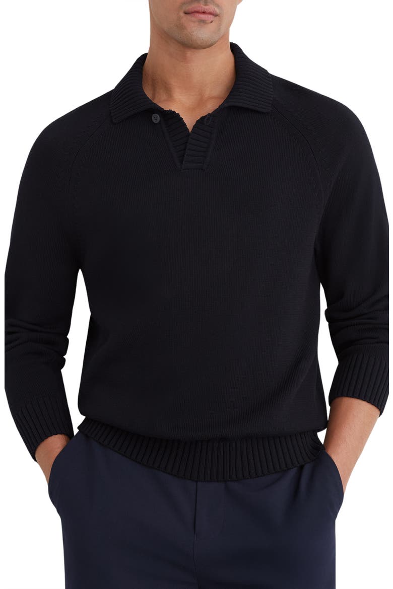 Ashdown Long Sleeve Cotton Polo, Main, color, NAVY