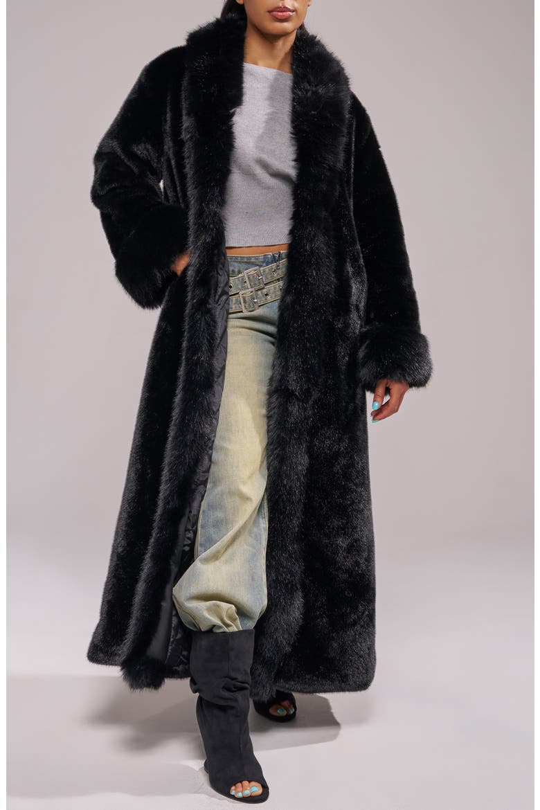 Josefina Faux Fur Trench Coat, Alternate, color, BLACK