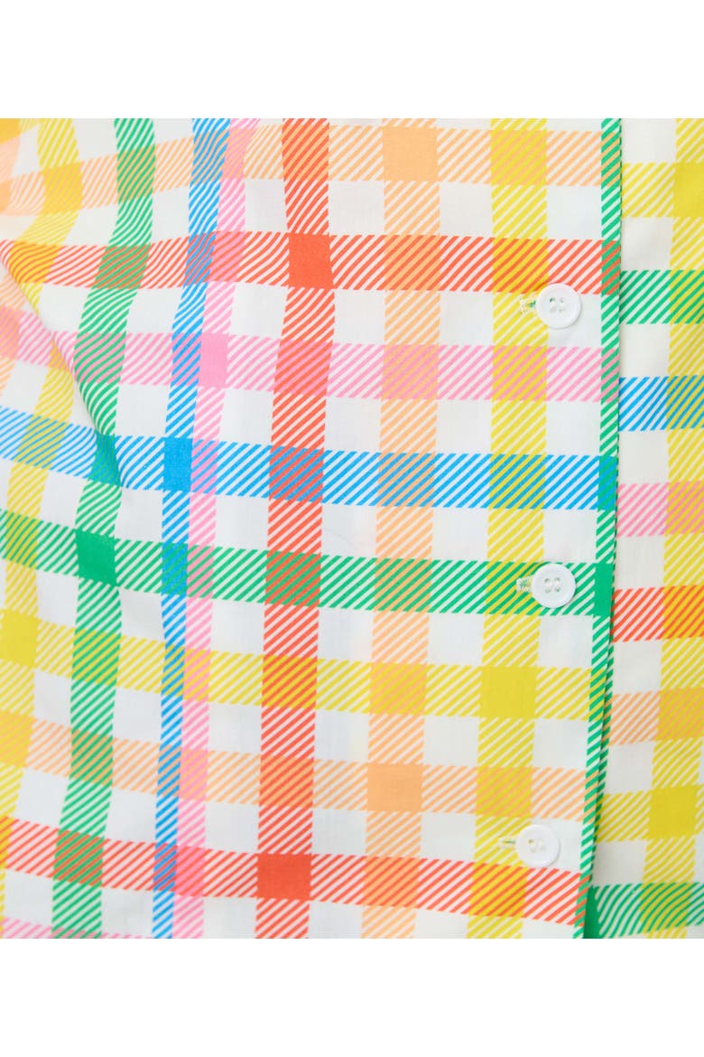 Plus Size Notched Collar Cotton Blouse, Alternate, color, Yellow Rainbow Gingham