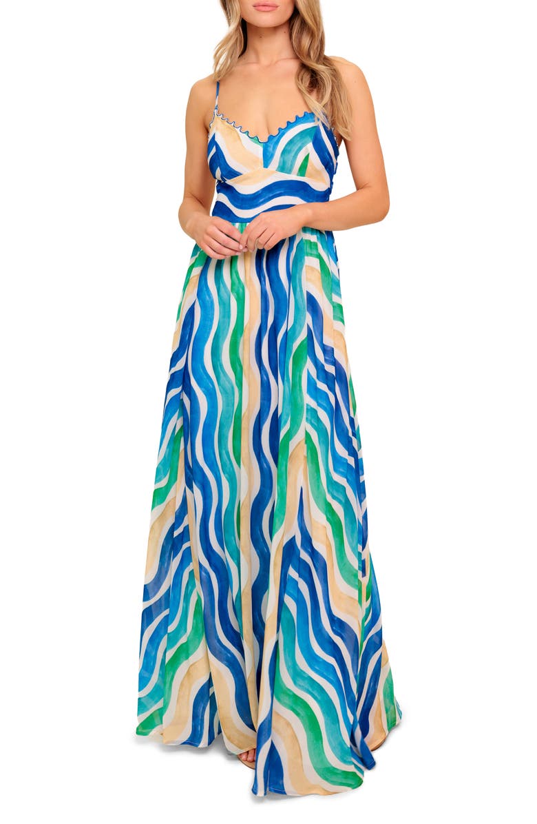 FLYING TOMATO Lettuce Edge V-Neck Maxi Dress, Main, color,