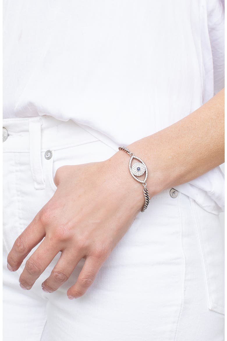 Evil Eye Curb Chain Bracelet, Alternate, color, Sterling Silver