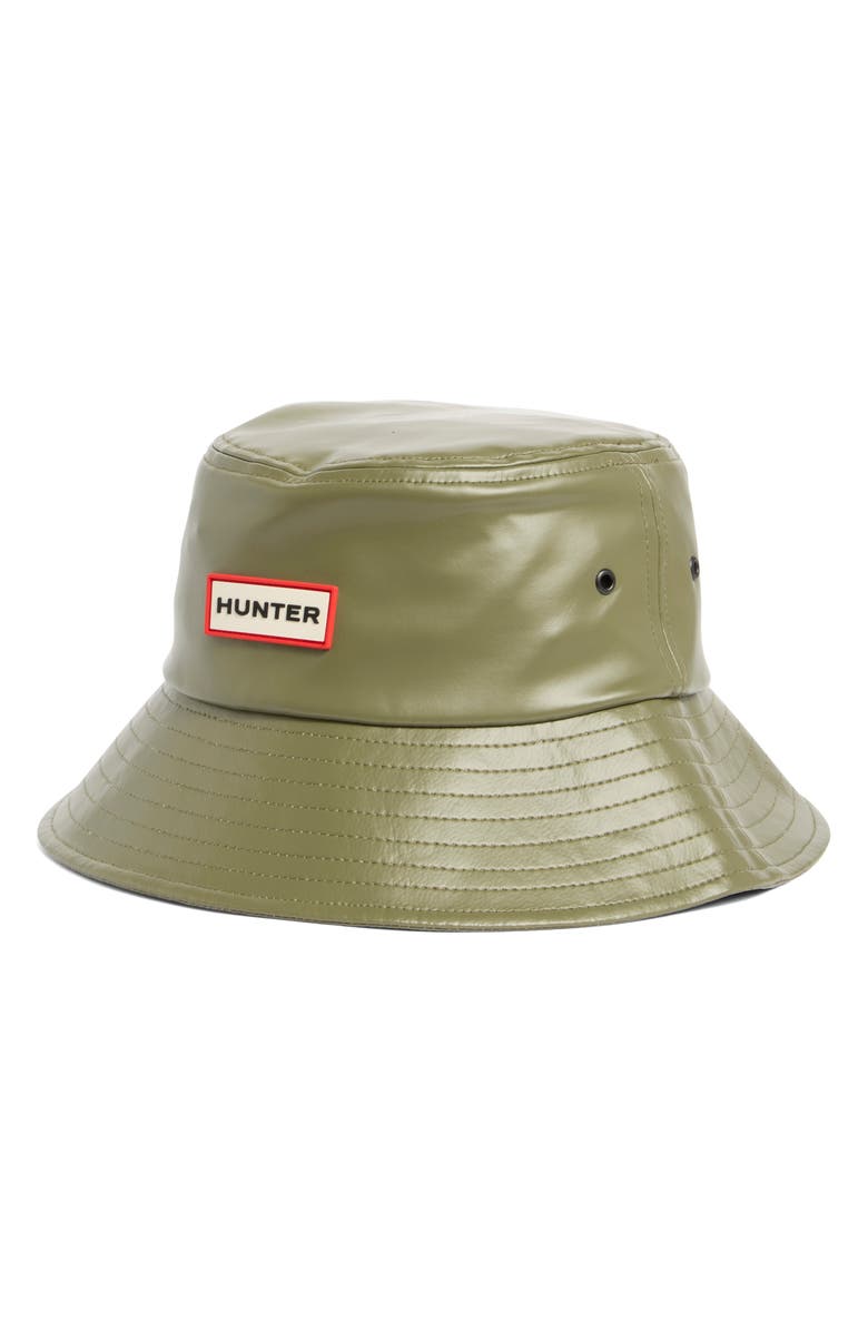 Hunter Water Resistant Faux Leather Bucklet Hat, Main, color, Herb Sage