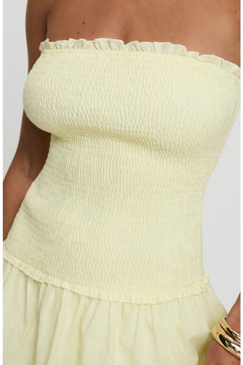 Tinsie Strapless Smocked Cotton & Linen Maxi Dress, Alternate, color, YELLOW