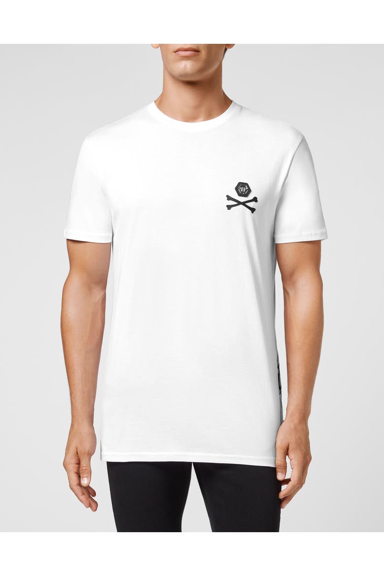 T-Shirt Round Neck Ss Skeleton With Crystals Men, Main, color, white