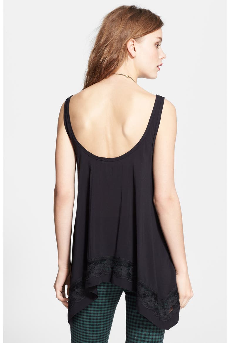 Lace Trim Handkerchief Hem Tank, Alternate, color, BLACK