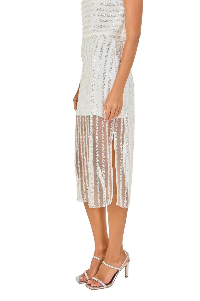 Sequin Stripe Mesh Midi Skirt, Alternate, color, OFF WHITE