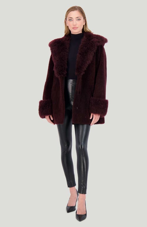 Gorski Cashmere Goat Shearling Parka Jacket With Cashmere Goat Hood Trim And Cuffs In Burgundy