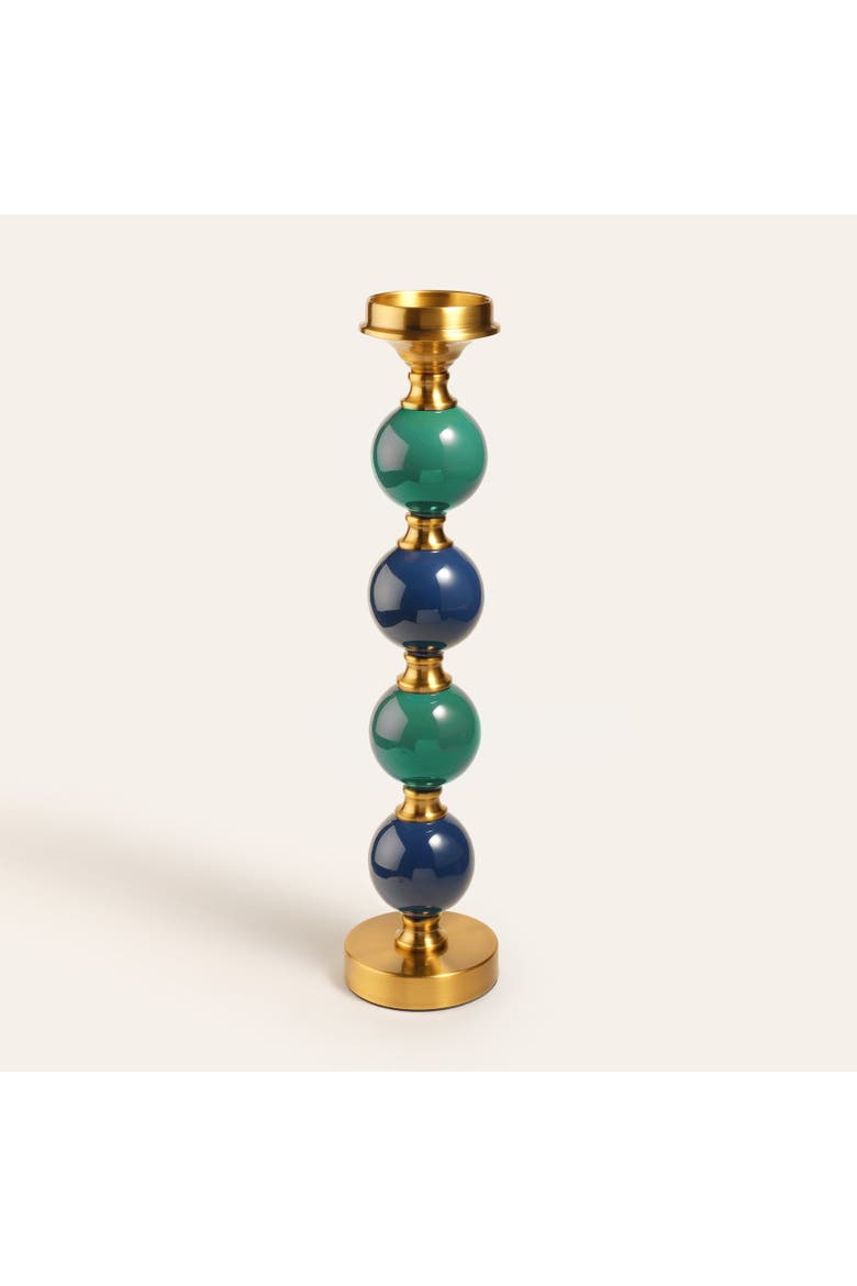 Tanbu 4 Round Porcelain Candlestick 4.5" Ambient Decor, Main, color, Green- Blue - Gold