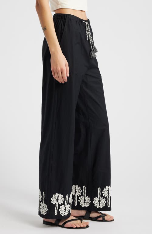 Rails Emmie Palm Tree Embroidered Pants In Black Ivory Palm Trees