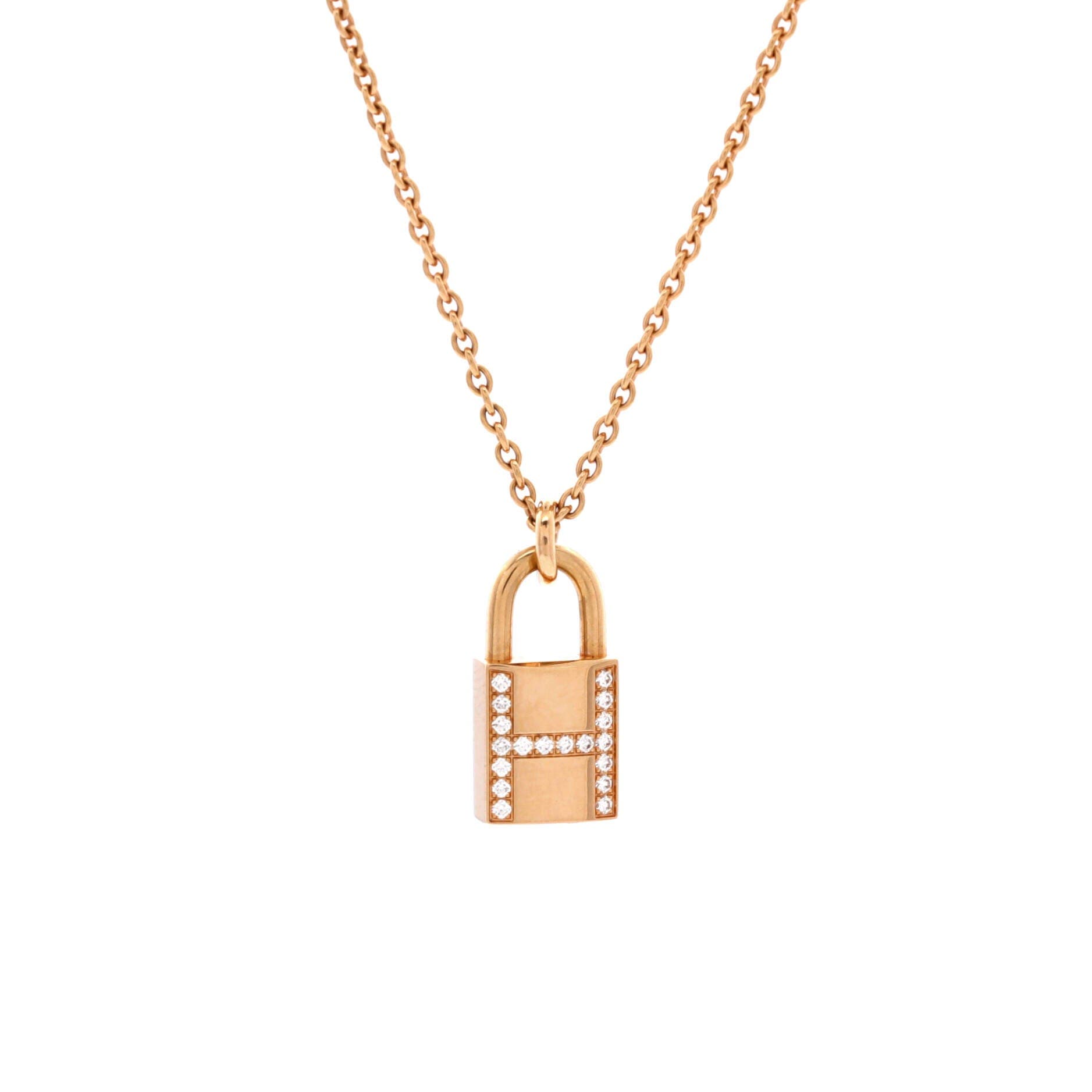 Amulettes Cadenas Pendant Necklace 18K Rose Gold with Diamonds, Main, color, Metallic Gold
