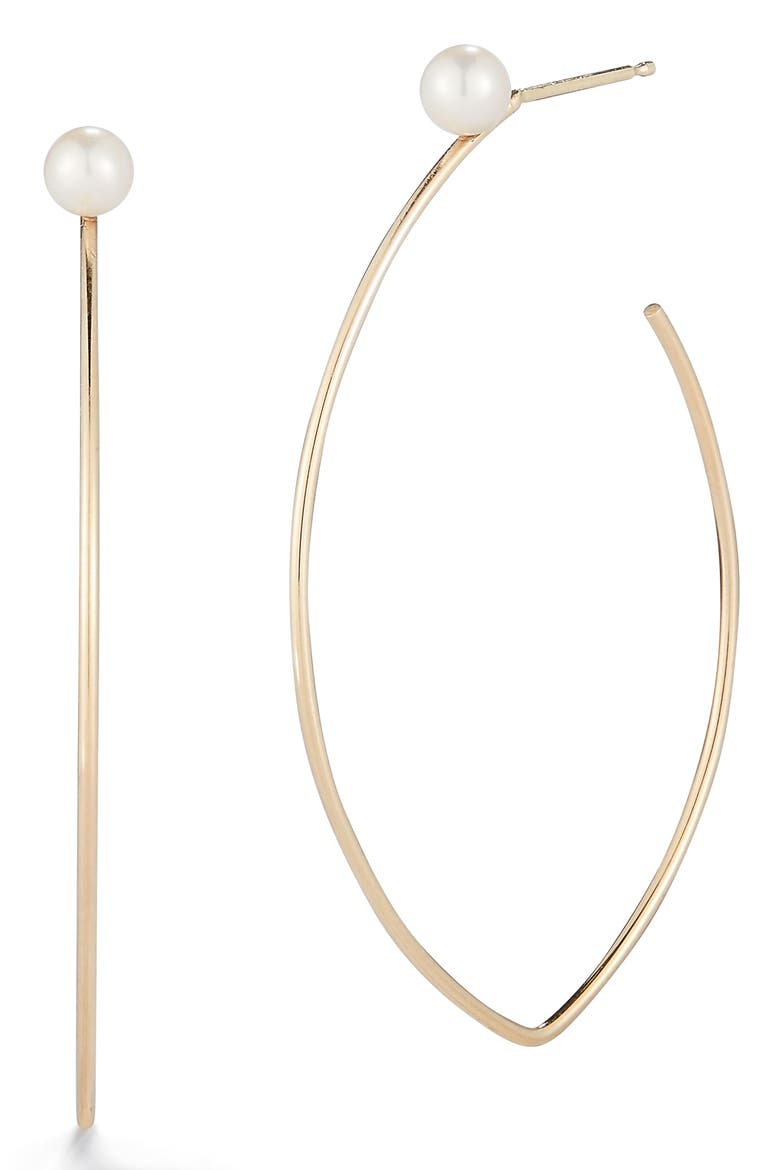 Pearl Marquise Hoop Earrings, Main, color, YELLOW GOLD