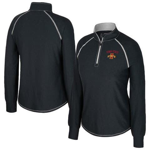 Women's Colosseum Black Iowa State Cyclones Bikram Raglan Quarter-Zip Top