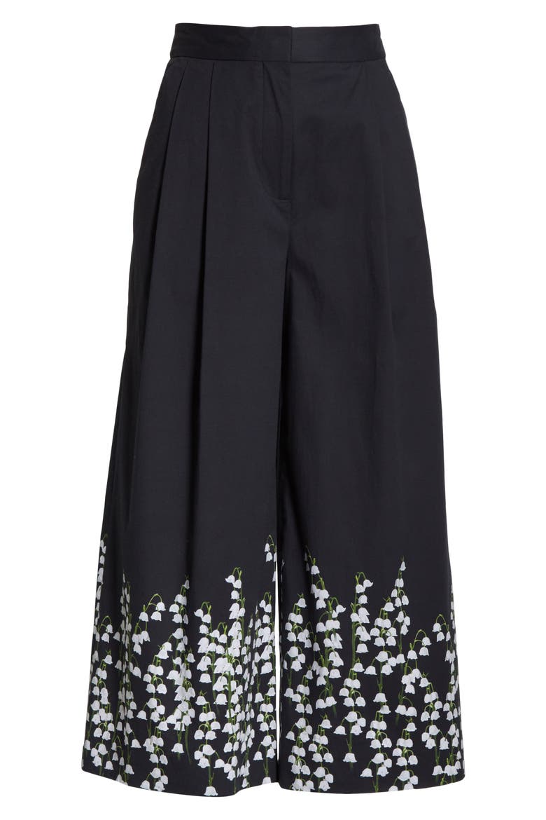 Pleated Floral Print Stretch Poplin Culottes, Alternate, color, LILY BLACK