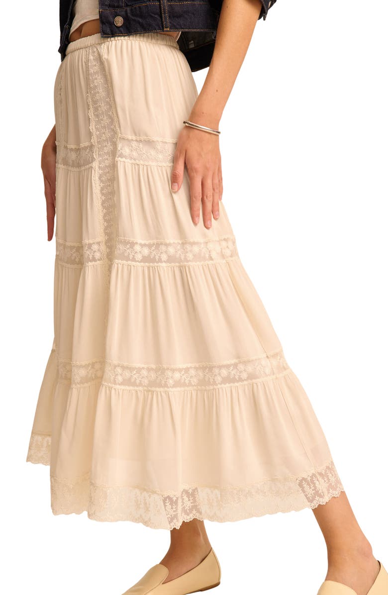 Reformation Maevie Lace Inset Tiered Skirt, Alternate, color, 