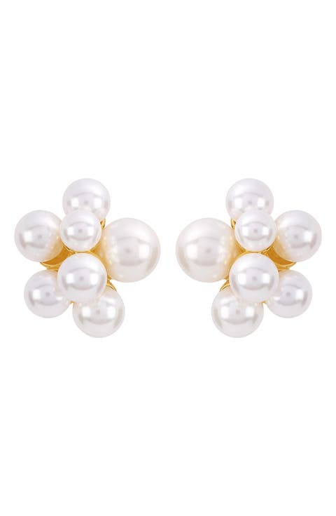 Faux Pearl Cluster Stud Earrings