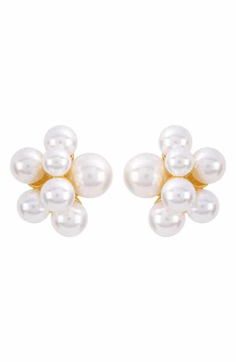 Faux Pearl Cluster Stud Earrings