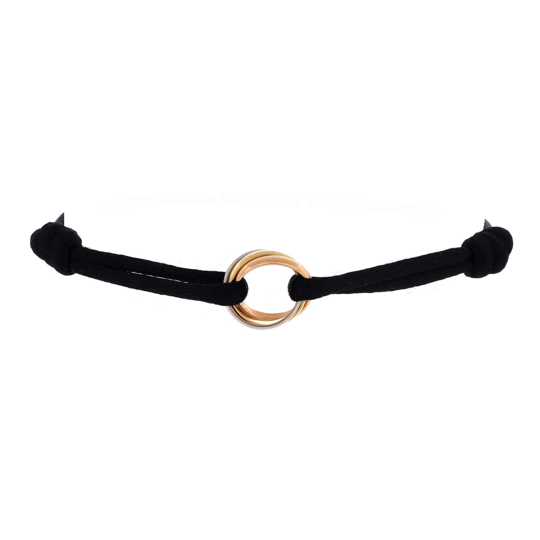 Trinity On Cord Bracelet Silk Cord with 18K Tricolor Gold, Main, color, Metallic Gold