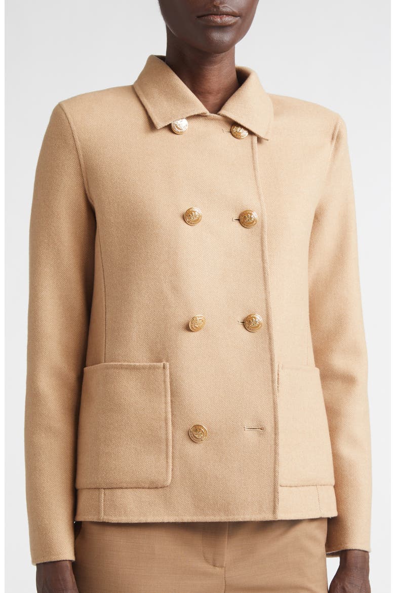 Double Breasted Wool & Cashmere Double Face Twill Coat, Alternate, color, CAMEL/ CARAMEL