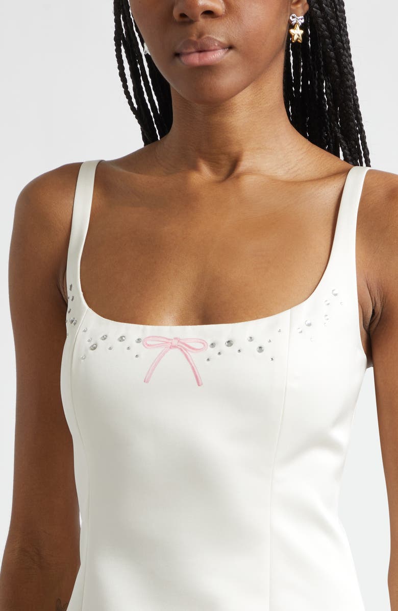 Sandy Liang Perla Bow & Rhinestone Minidress, Alternate, color, Champagne