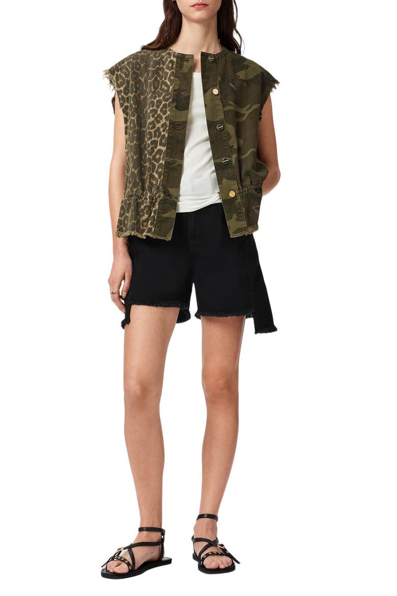 Sofi Mixed Print Cotton Vest, Alternate, color, CAMO LEPPO GREEN