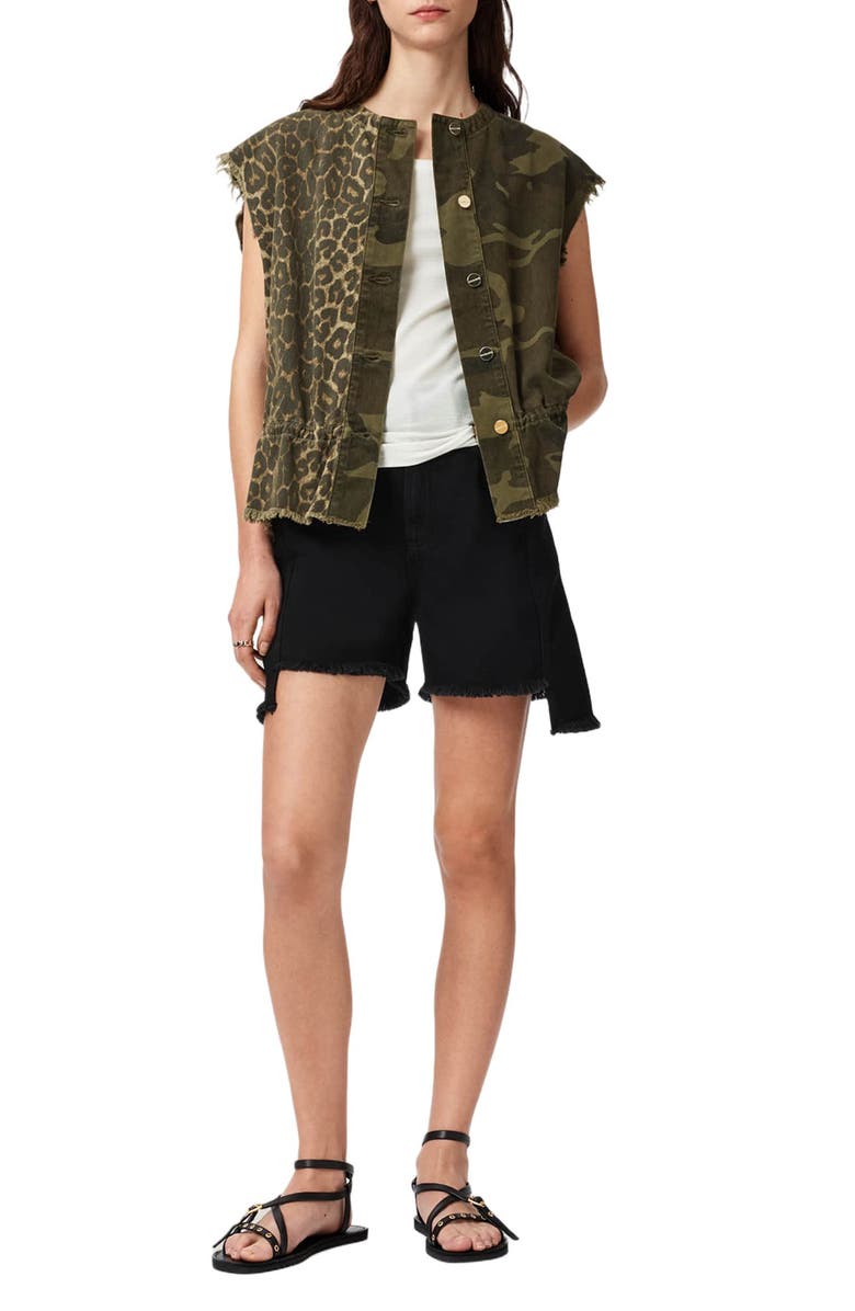 AllSaints Sofi Mixed Print Cotton Vest, Alternate, color, Camo Leppo Green