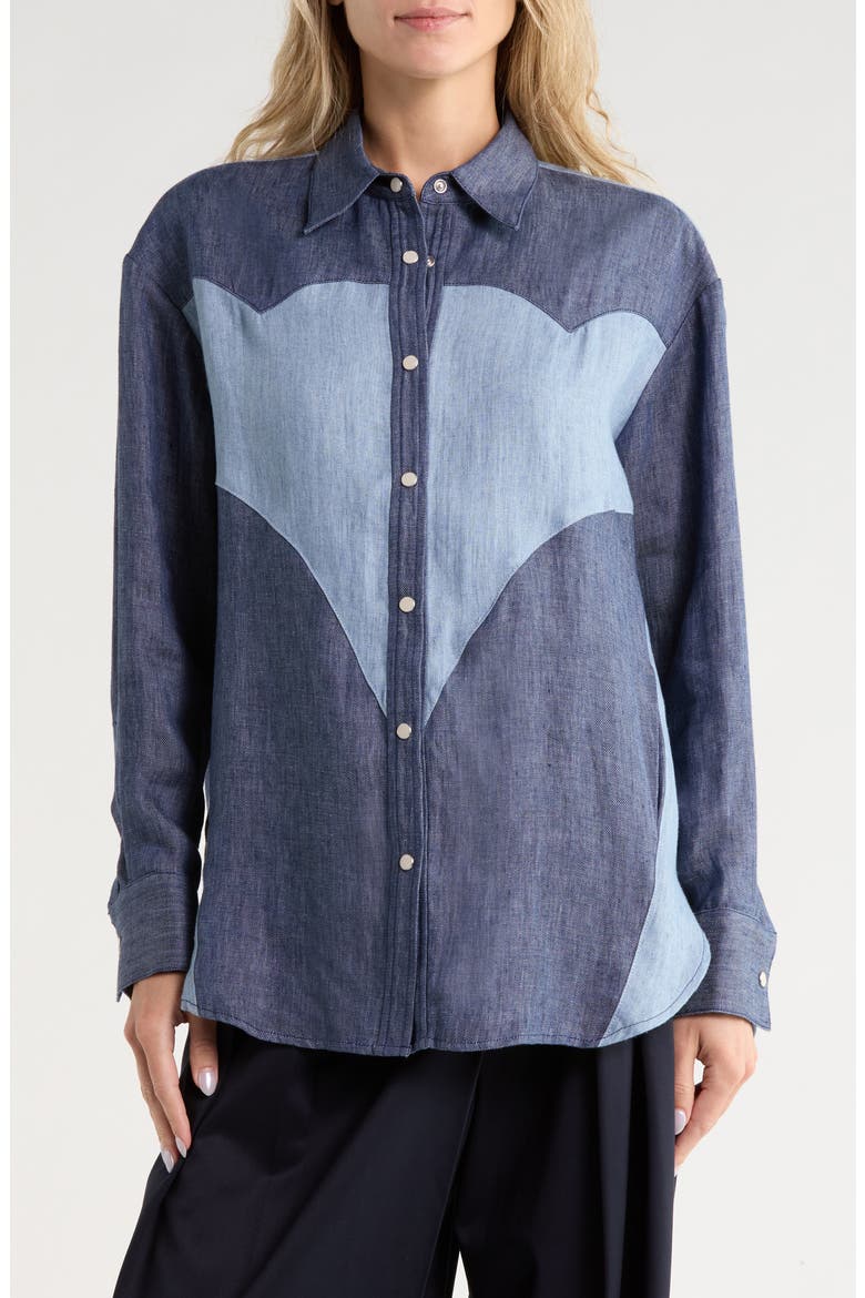 Austin Hemp Button-Up Shirt, Main, color, MEDIUM INDIGO / LIGHT INDIGO