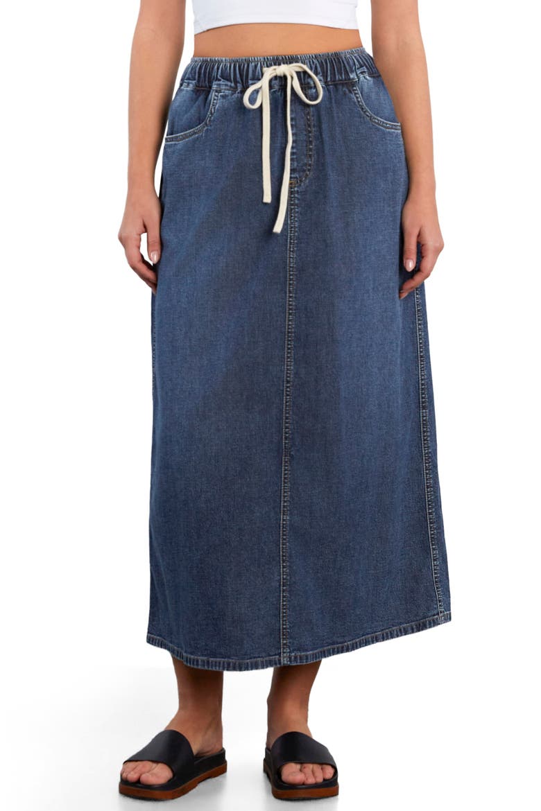 Effortless Denim Drawstring Maxi Skirt, Main, color, PETAL DENIM