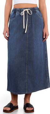 HINT OF BLU Effortless Denim Drawstring Maxi Skirt
