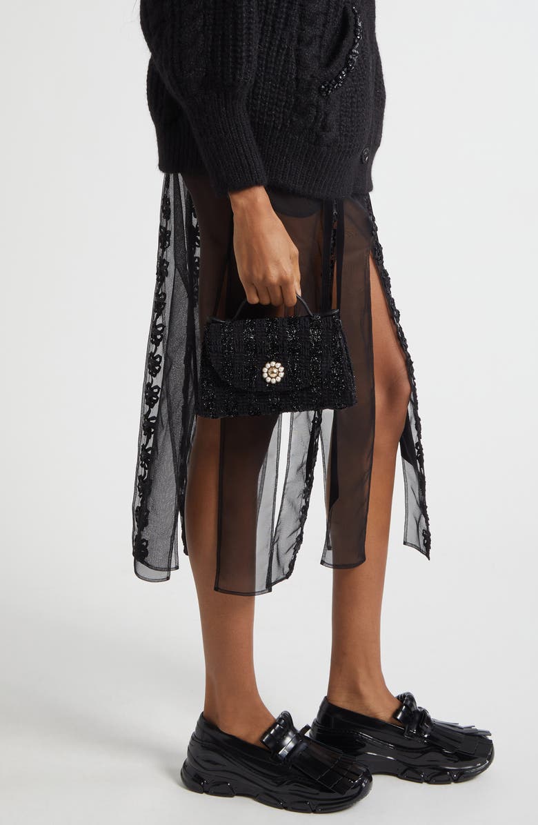 Simone Rocha Pochette Valentine Tweed Shoulder Bag, Alternate, color, Black