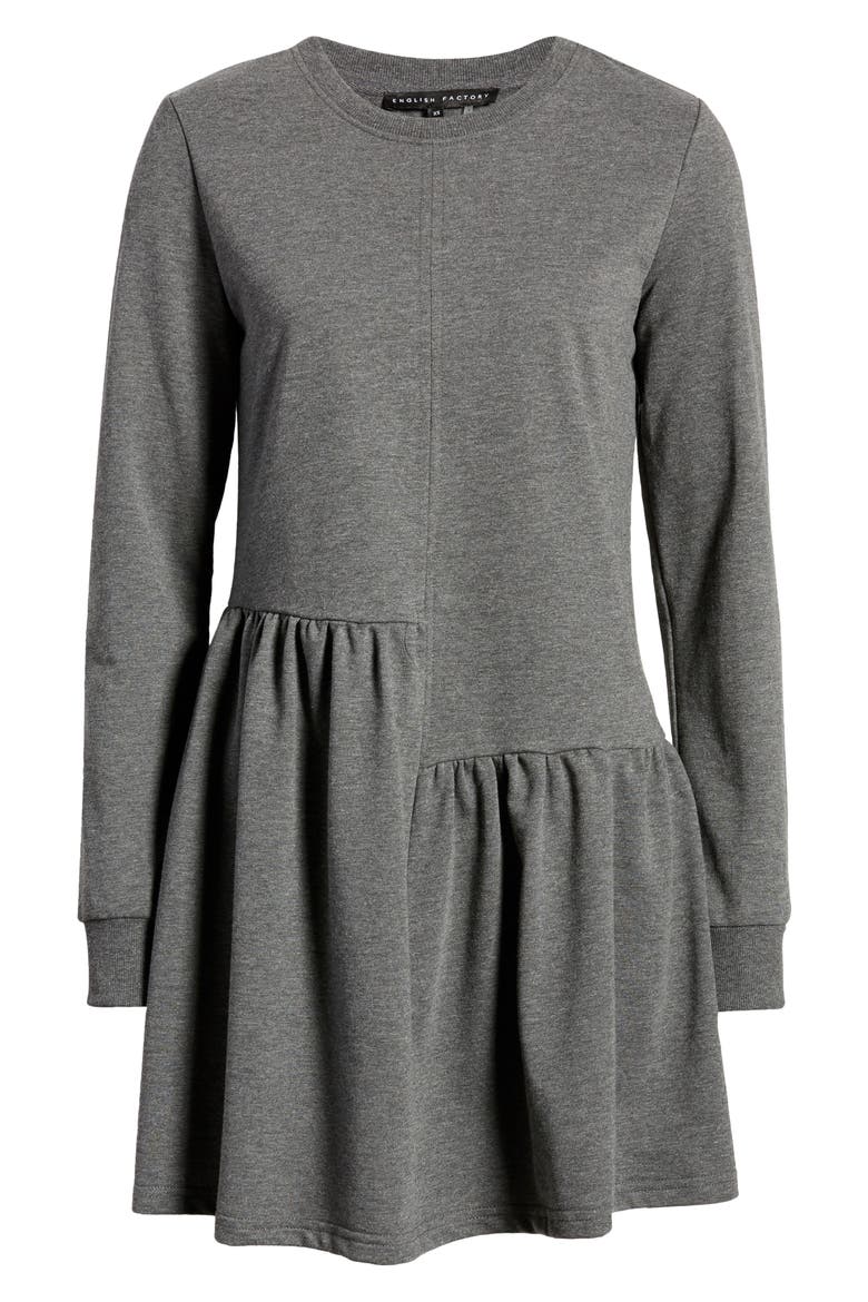 Ruffle Hem Long Sleeve Knit Dress, Alternate, color, CHARCOAL GREY