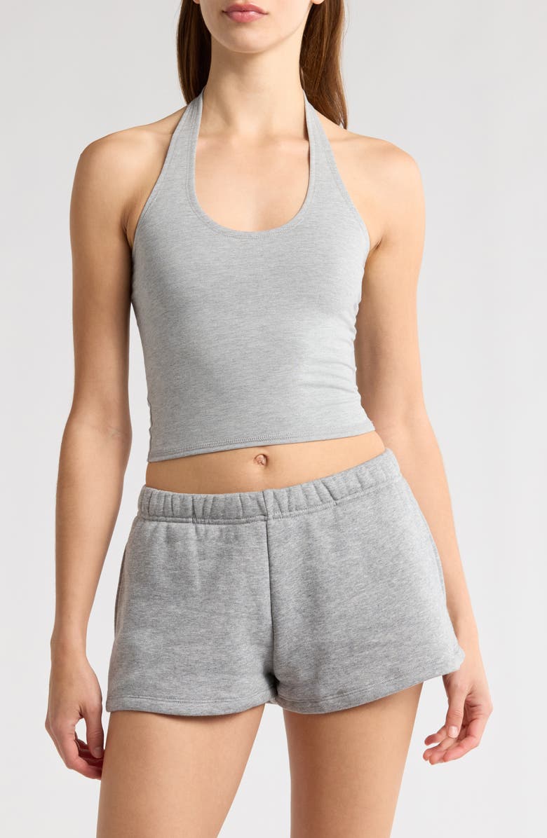Florence by Mills Terry Halter Crop Top, Main, color, Heather Grey