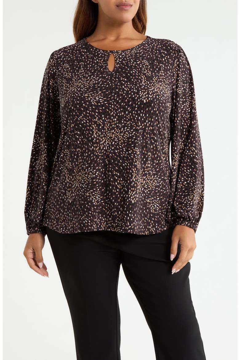 Dot Print Keyhole Top, Main, color, CHOCOLATE BROWN MULTI