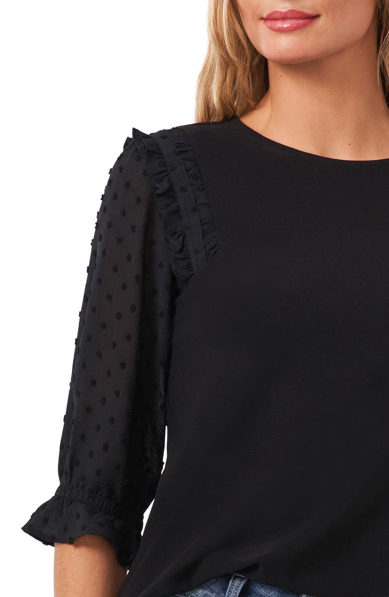 CeCe Ruffle Clip Sleeve Mixed Media Top, Alternate, color, 