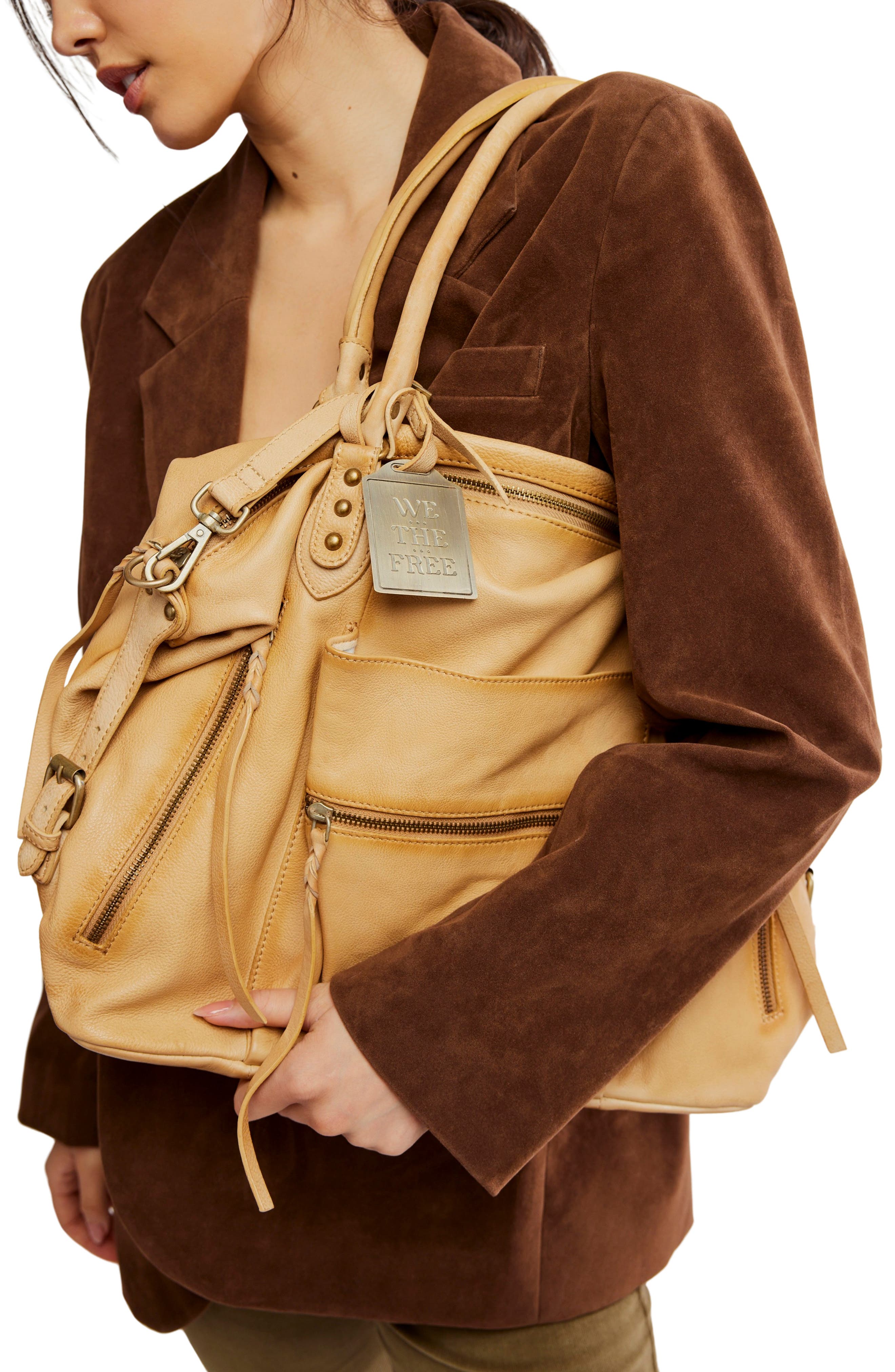 Free People We The Free Emerson Lambskin Leather Tote, Alternate, color, Italian Straw