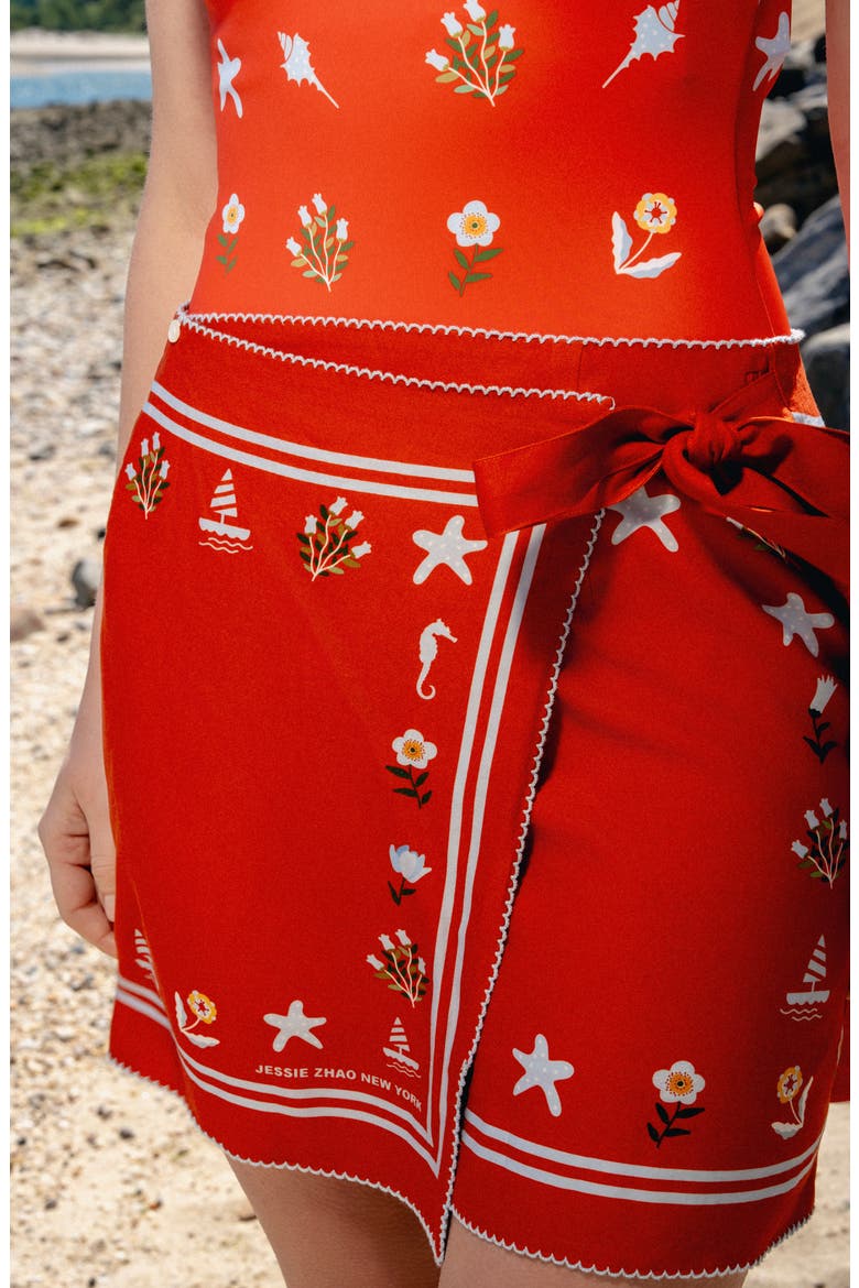 Swim Cover Up Skirt-Red Coral, Alternate, color, Red