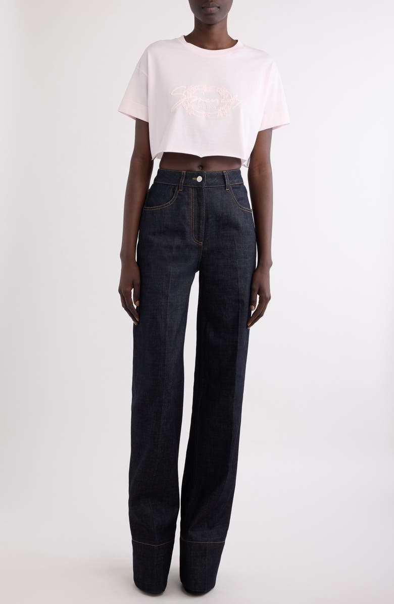 Givenchy Logo Embroidered Crop T-Shirt, Alternate, color, 