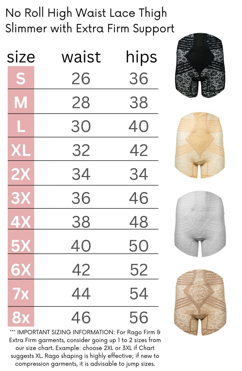 Rago Extra Firm No Roll High Waist Lace Thigh Slimmer, Alternate, color, Black