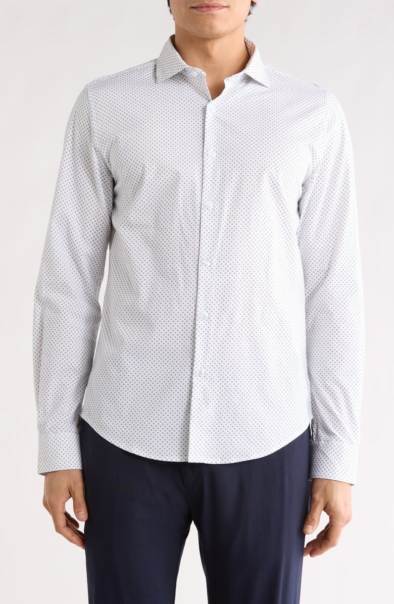 DENIM AND FLOWER Pop Geometric Button-Up Shirt, Main, color, White/ Black