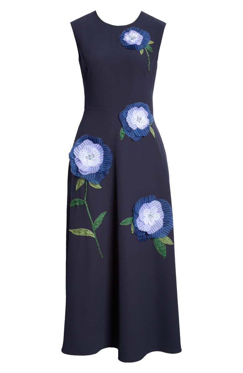Lela Rose 3D Floral Appliqué Sleeveless Midi Dress, Alternate, color, 