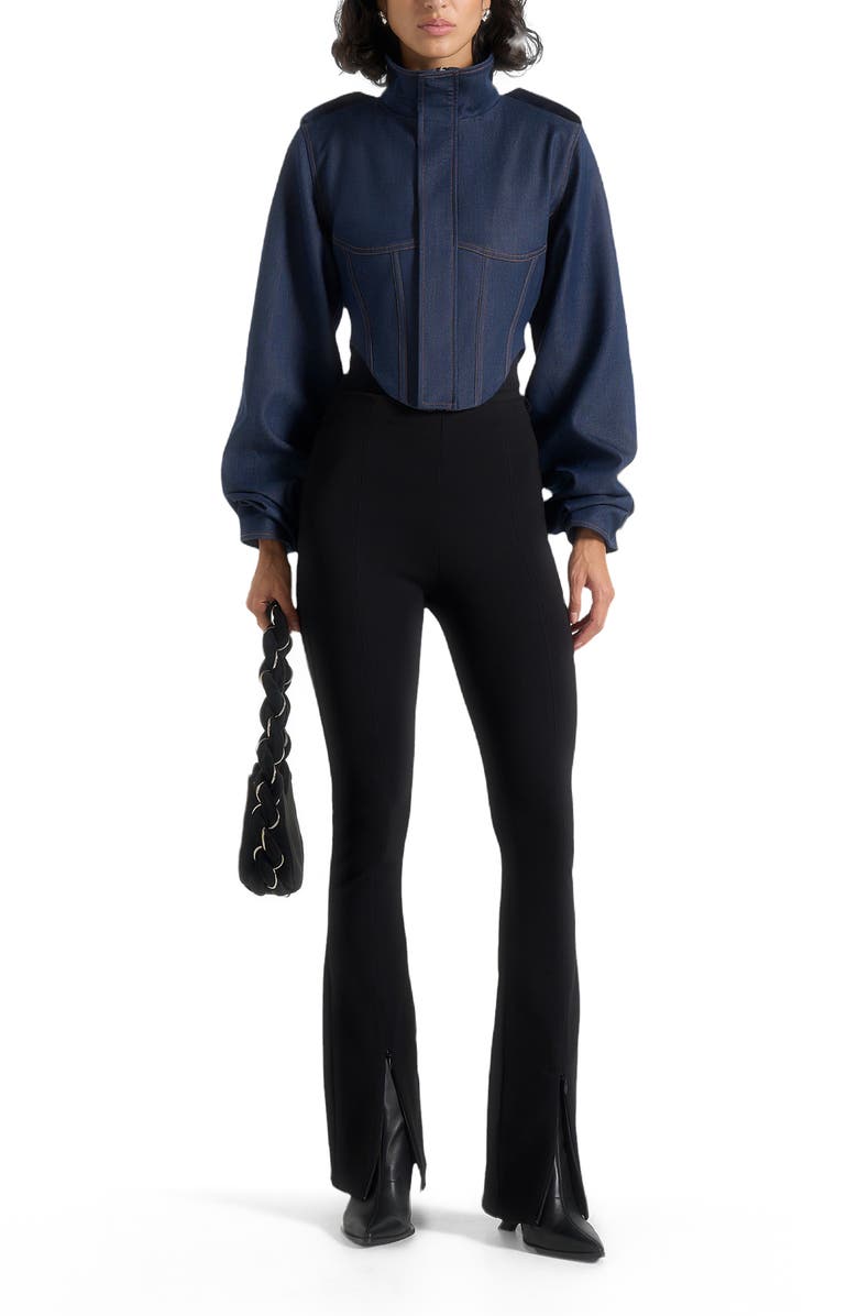 Manière De Voir Solange Denim Tacked Sleeve Corset Jacket, Alternate, color, Polished Indigo