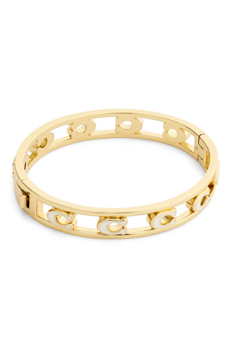 Signature C Open Enamel Hinge Bracelet, Alternate, color, WHITE/ GOLD