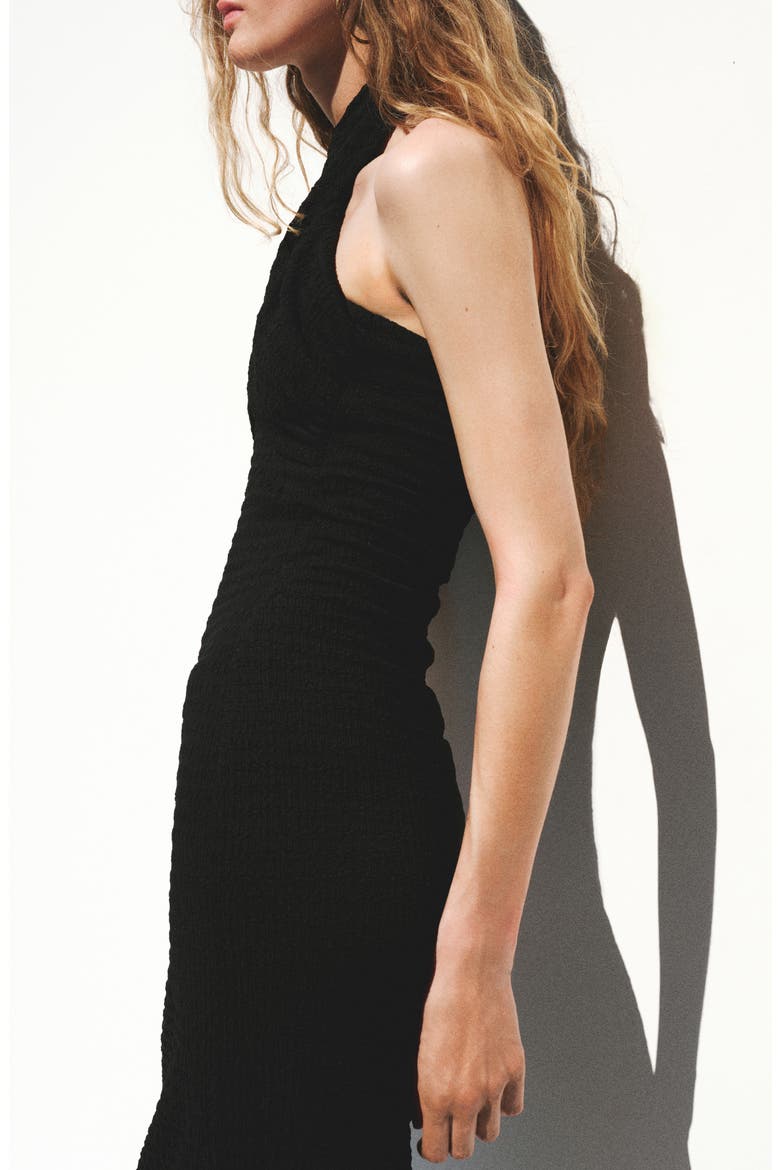 Crossed Halter Midi Dress with Slit, Alternate, color, BLACK
