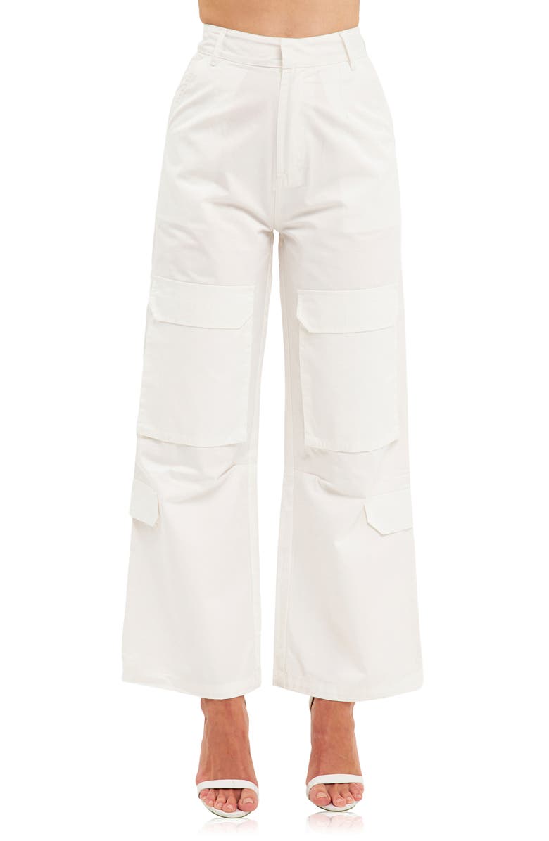 English Factory Wide Leg Cargo Pants, Alternate, color, White
