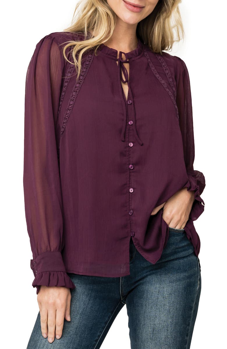 GIBSONLOOK Embroidered Button-Up Top, Main, color, Deep Plum