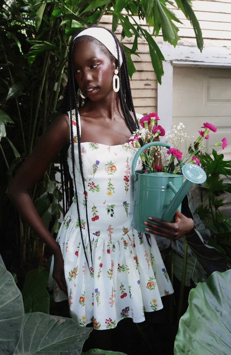 Avec Les Filles Lemon Print Stretch Cotton Minidress, Alternate, color, 