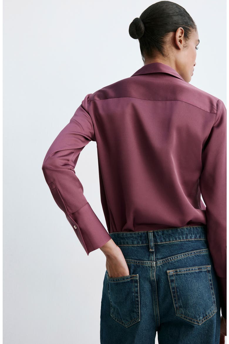Regular Fit Satin Button-Up Shirt, Alternate, color, PLUM