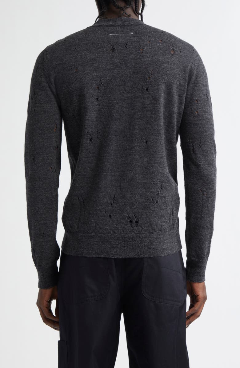 MM6 Maison Margiela Distressed Numeric Motif Virgin Wool Sweater, Alternate, color, Dark Grey Melange