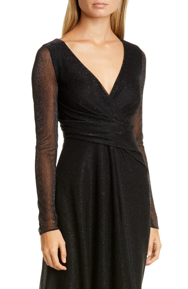 Talbot Runhof Long Sleeve Metallic Voile Gown, Alternate, color, 