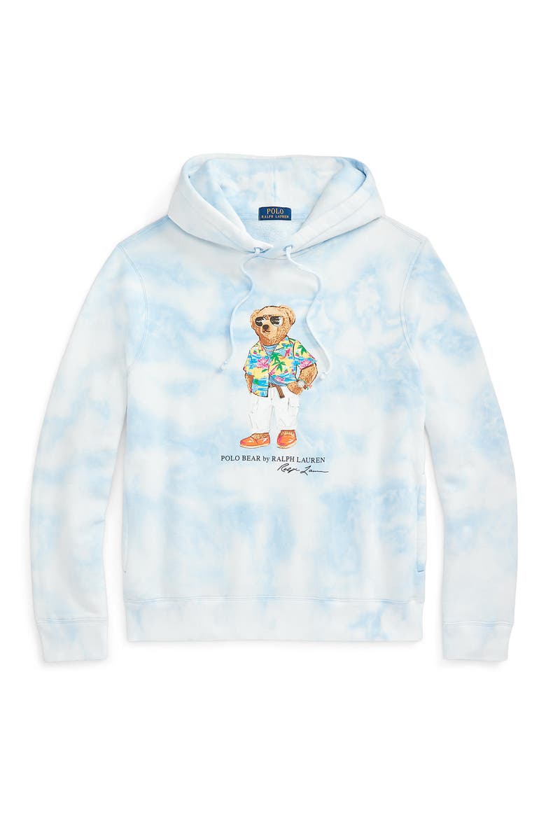 Polo Bear Tie Dye Hoodie, Alternate, color, RIVIERA BLUE CLOUD WASH BEACH